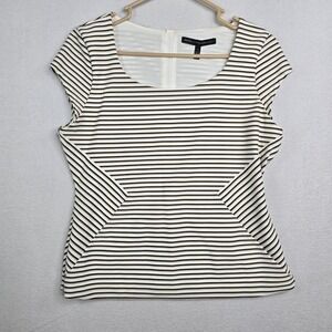 White‎ House Black Market Striped round Neck Cap Sleeve Top Size 2 stretch